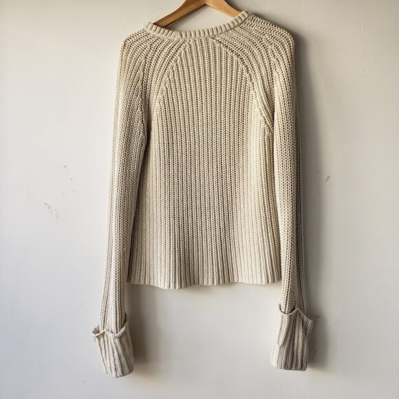 5/$100 SALE - 360 Sweater  Ivory Chunky Knit Cuffed Sleeve - Picture 4 of 7
